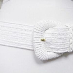 White Woven Stretch Belt: Adjustable Buckle, All Sizes