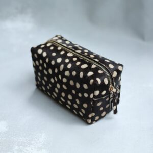 Leopard make up bag, leopard print leather make up case, leopard calf hair zipper pouch, leather toiletry bag, dopp kit, travel makeup case