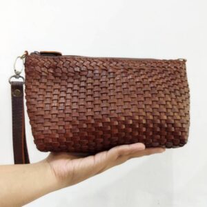 Woven Leather Clutch Bag: Minimalist Crossbody Evening Bag