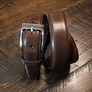 1.25" Brown Buffalo Leather Dress Belt: Silver Buckle