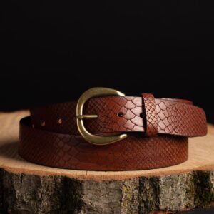 Snake Embossed Leather Belt, Women's Leather Belt, Full Grain Leather Belt Handmade, Snake Patterned Leather Belt, Python Leather