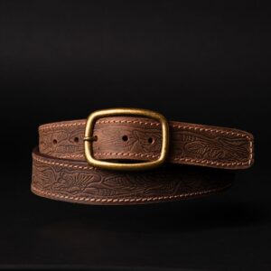 Western Leather Belt with Gold Buckle, Brown Leather Belt, Full Grain Leather Belt, Embossed Women's Belt, Premium Belt