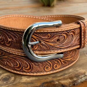 Handcrafted Tooled Leather Western Belt Floral Design Handcrafted Men's Belt Strap Full Grain Leather with Buckle 1-1/2 Wide