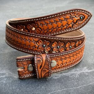Handcrafted Men's Western Belt Genuine Full Grain Leather without Buckle Embossed Cowboy Handcrafted Snap-On Belt Strap