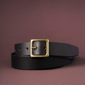 Black Leather Belt with Gold Buckle, Women's Leather Belt with Square Buckle, Full Grain Leather Belt, Premium Leather Belt