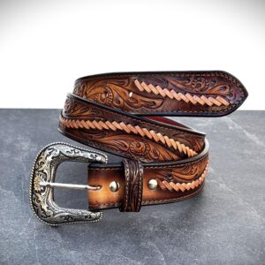 Western Handcrafted Belt Genuine Full Grain Leather with Buckle Embossed Belt Cowboy Handcrafted Cowhide Tooled Belt
