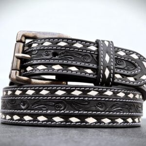 Cowhide Heavy Duty Leather Belt, 100% Genuine Full Grain Belts for Men, Embossed Tooled Cowhide Belt, Chicago Screw On