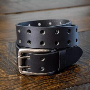 Full Grain Double Prong Leather Belt Black, 1.5" Wide