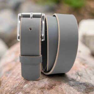 1.5" Gray Full Grain Leather Belt: Stainless Steel Buckle