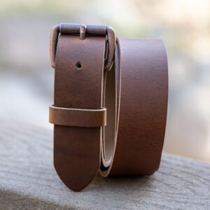 1.5" Handcrafted Full Grain Buffalo Leather Belt Tan: Brass Buckle