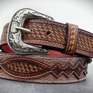 Western Handcrafted Belt Genuine Full Grain Leather With Western Buckle Embossed Belt Cowboy Handcrafted Cowhide Tooled Belt