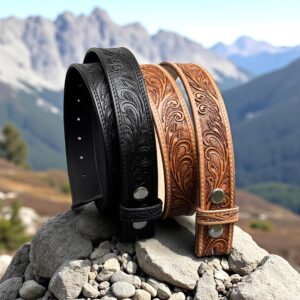 Handcrafted Western Floral Leather Belt Tooled Leather Belts Embossed Full Grain Removable Buckle Cowboy Belt