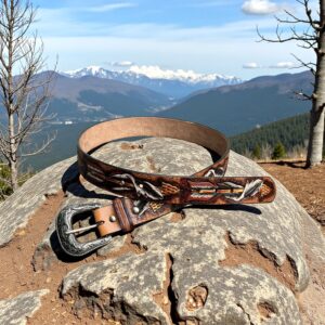 Handcrafted Full Grain Leather Belt with Hand Painted Western Feather Pattern and Embossed Buckle Western Belt for Men