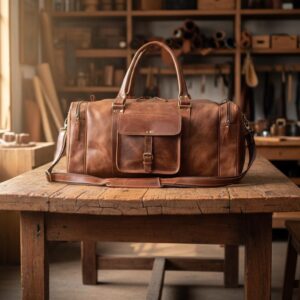 Handmade Buffalo Leather Duffel Bag for Men & Women | Genuine Leather Large Weekender Gym Overnight Rustic Travel Bag | HLCLeatherCraft