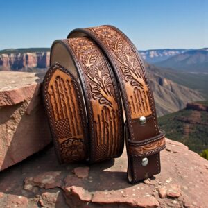 Western Embossed Leather Belt Strap for Men, USA Flag Tooled Genuine Cowhide Belt, Patriotic Cowboy Belt, Belt Strap without Buckle