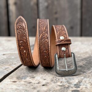 Leather Belt Handcrafted Leather Belts Tooled Floral Tooled Leather Belt Western Belt Western Cowboy Belt