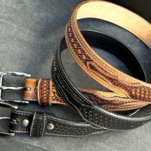 Beaded Western Leather Belt For Men Cowboy Rodeo Full Grain Leather Removable Buckle Belt, Western Belt