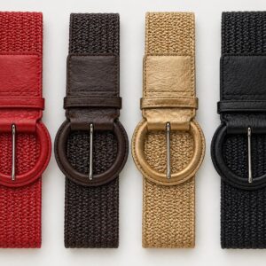 Woven Stretch Belt Adjustable Round Buckle, One Size- 4 Colors