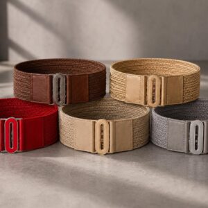 Women Wide Elastic Woven Waist Belt Gold Oval Buckle Stretch Fashion Belt