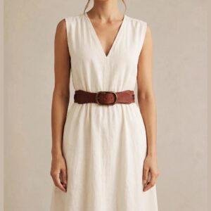 Woven Full-Grain Leather Waist Belt, Wide Braided Dress Belt, Waist Cincher Belt for Women, Minimal Luxury Statement Belt, 2 Inch Boho Belt