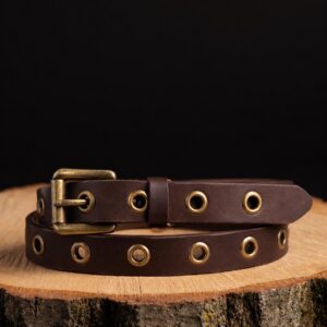 Brown Grommet Leather Belt, Handmade Full Grain, EGirl Waist Belt